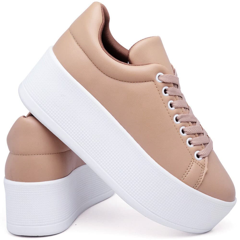 Tenis Feminino Plataforma Nude Sapatenis Tendência Branco Sola Alta Fashion Blogueira
