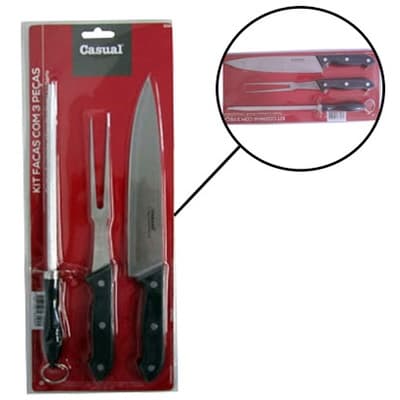 Faca de Churrasco com Chaira Garfo Conjunto Faca