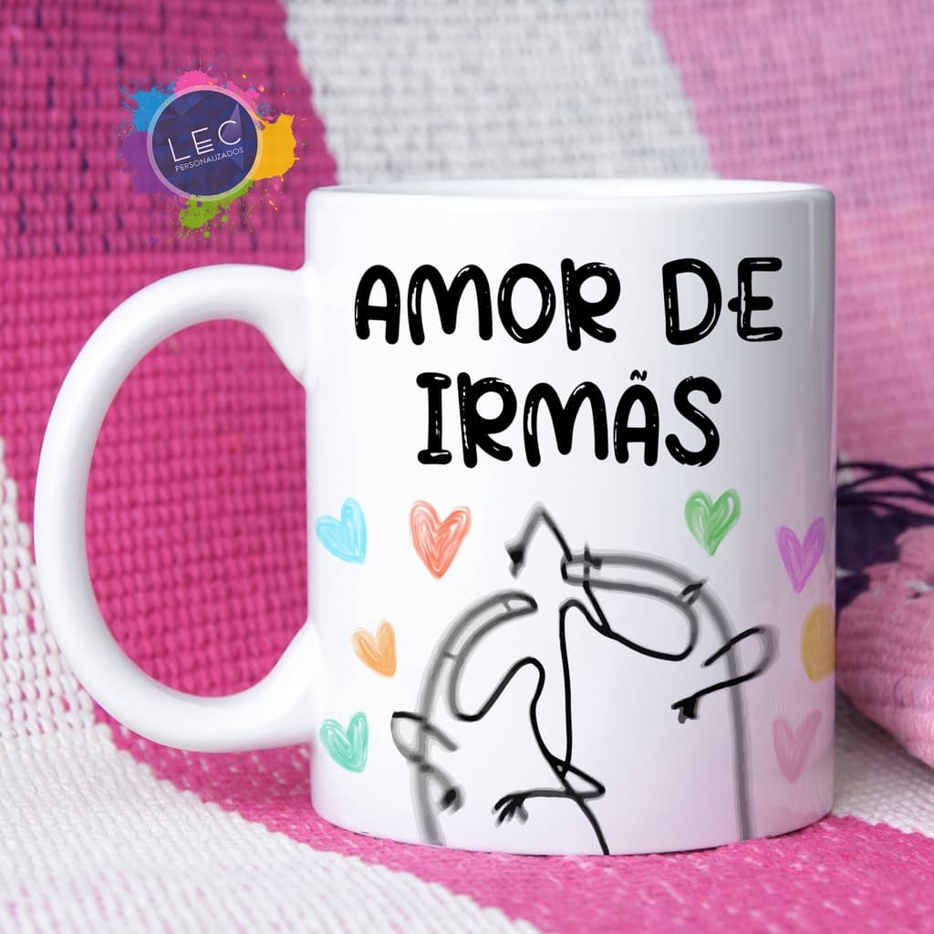 Caneca de Porcelana Amor de Irmã - Caneca Personalizada Exclusiva Coleção Flork