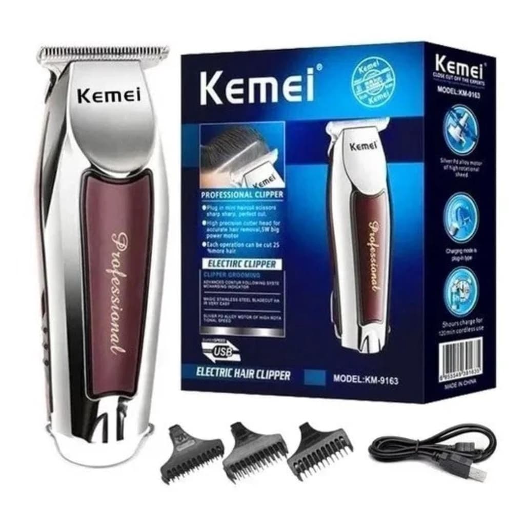 Máquina De Fazer Barba E Pezinho Kemei 9163 Barbeador Elétrico Sem Fio Recarregavel