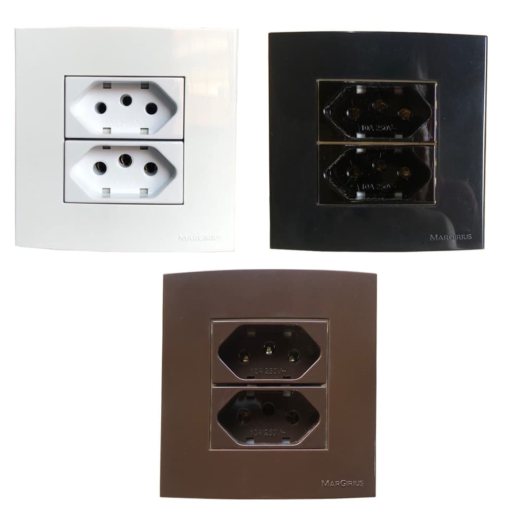 Tomada Dupla Móvel Marmore Drywall Gesso Granito Móveis Pedra Embutir 3 Pinos 10a Margirius