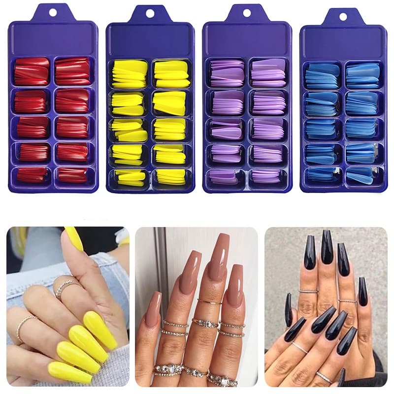 100pçs Unhas Postiças De Cor Lisa Com Cobertura Total / Unhas Postiças De Acrílico / Diy / Manicure