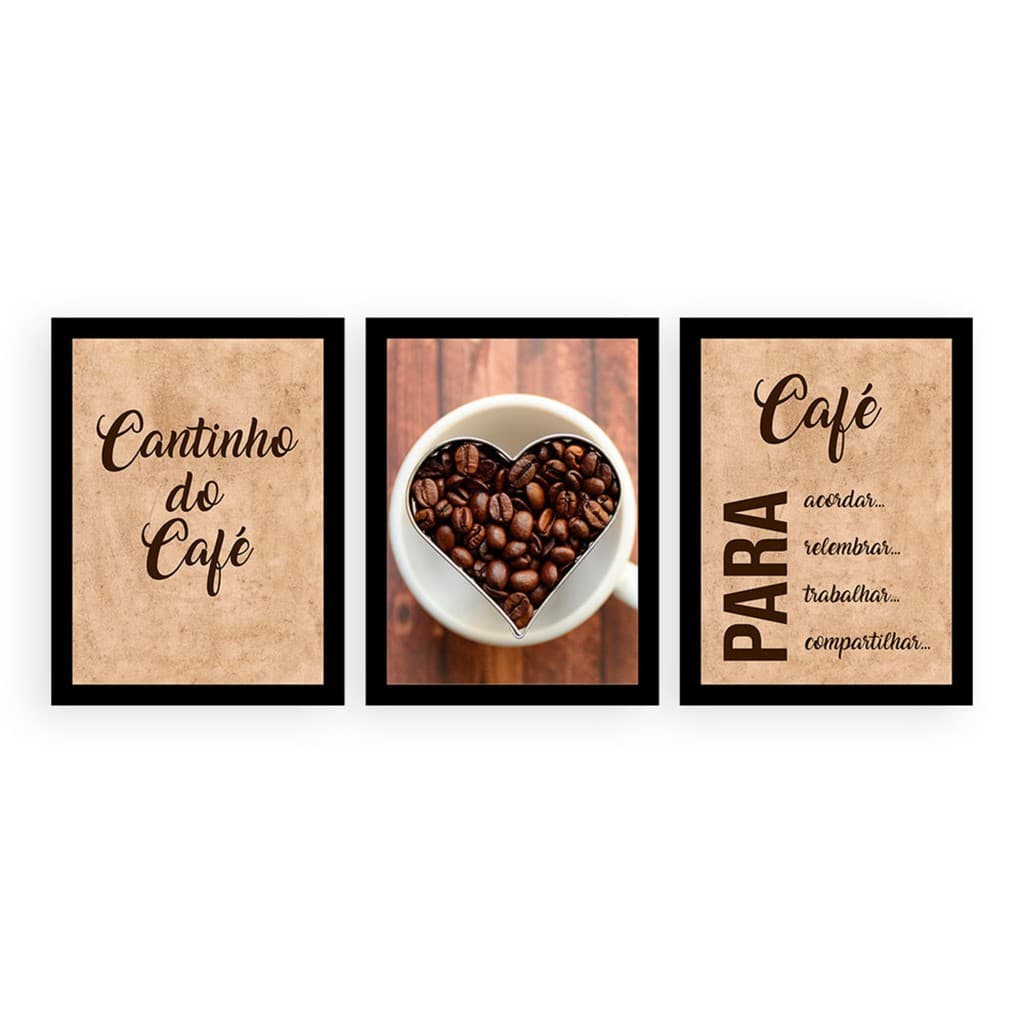 Quadros Decorativo 4 peças 20x30 Cantinho Café Gourmet Grãos Decoração Cozinha Lazer