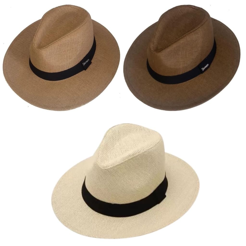 Combo 3 Chapéus Panamá UNISEX (Palha, Marrom e Caramelo)