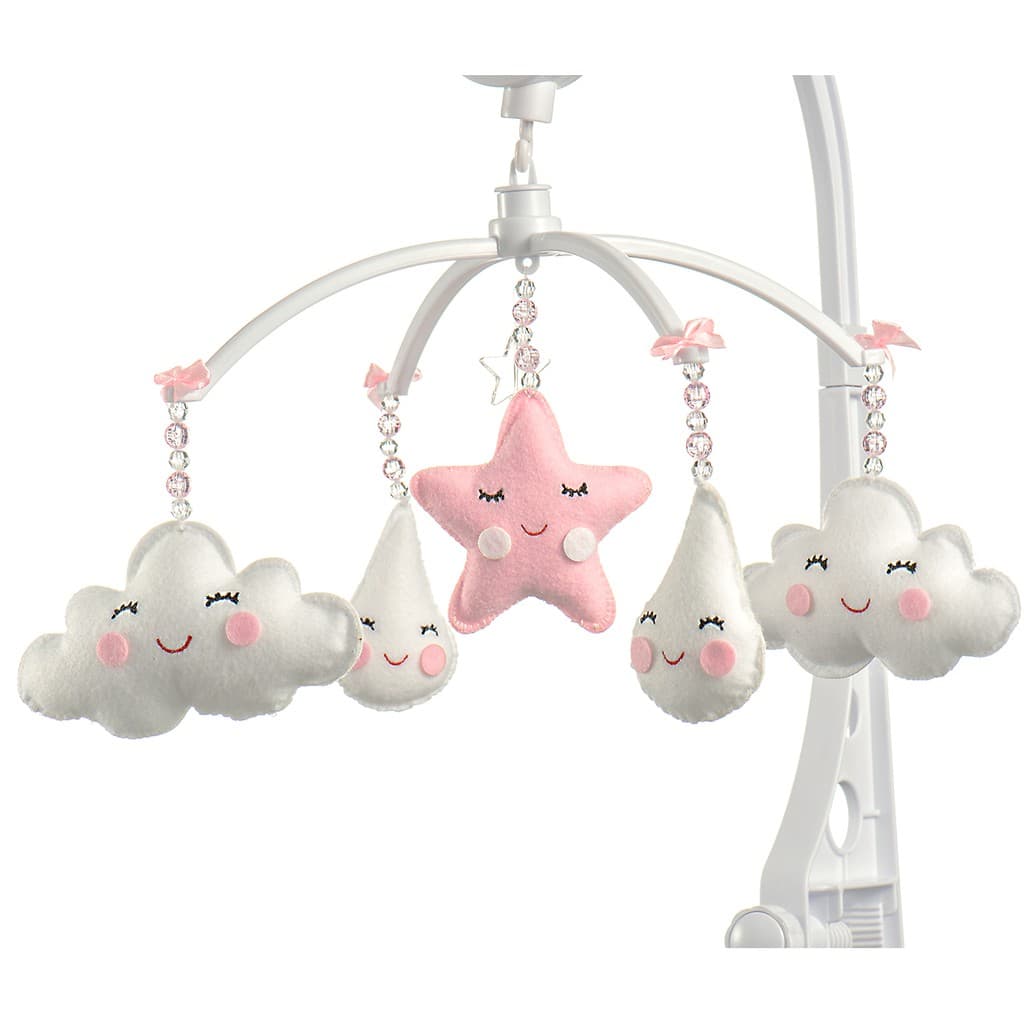 Móbile Berço Bebê Musical E Giratório Chuva De Amor Rosa Menina Brinquedo Para Berço Envio Imediato