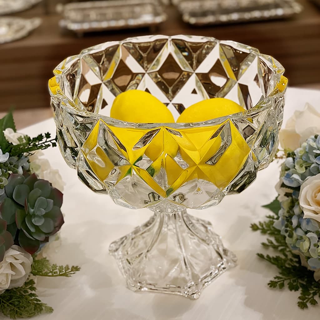 Centro De Mesa Grande C/Pé De Cristal Diamond 24,5 x 24cm