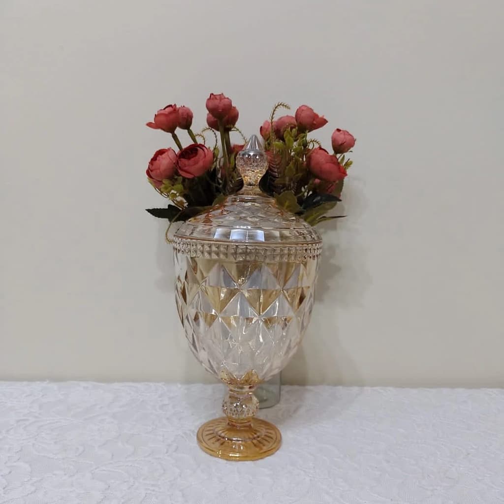 Potiche Bomboniere C/ Pé De Cristal âmbar  diamond 32x15 Cm Lyor