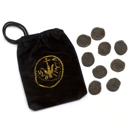 Imitação de Dracmas Moedas da Viuva Prutah 10 moedas com um Saco de Veludo