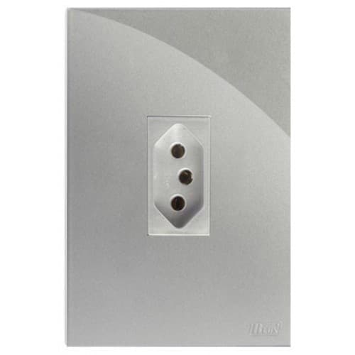 CJ TOMADA 10A VERTICAL 4X2 - RECTA PRATA GLOSS - BRG11152-1PR