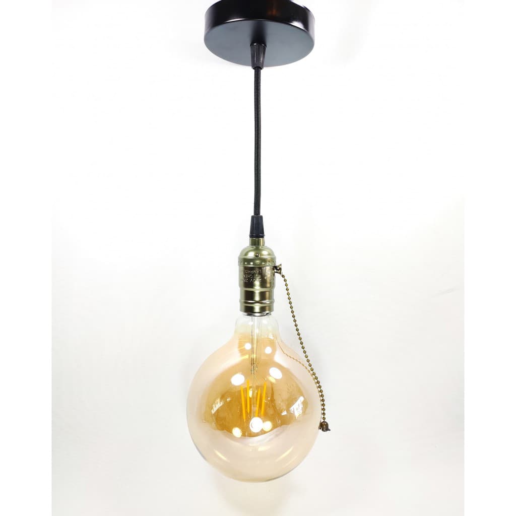 KIT 2 Combo Vintage Luminária Pendente De Cordinha + Lâmpada G125 Led Retrô Luz Amarela