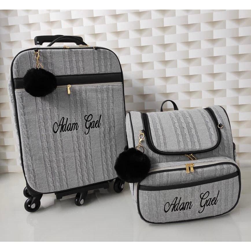 kit de bolsas maternidade todo em tricô, mala de rodinha bordo+mochila 2em1