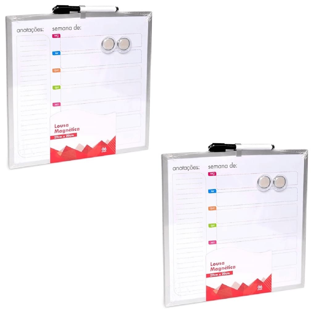 2 Quadro Magnético Lousa p/ Recados Semanal Anotações 29cm Your House