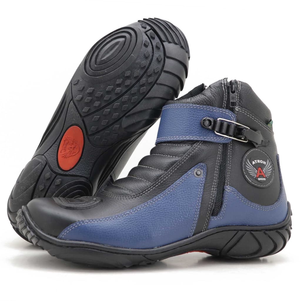 Bota Cano Curto Couro Para Motociclista ATRON 271 KM PTO AZ
