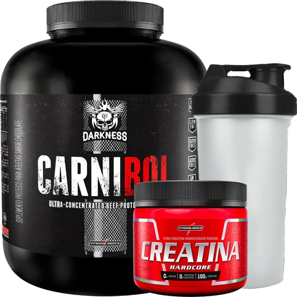 Suplemento em Pó Darkness Carnibol Isolado Hidrolisado + Creatina Hardcore 300g + Coqueteleira