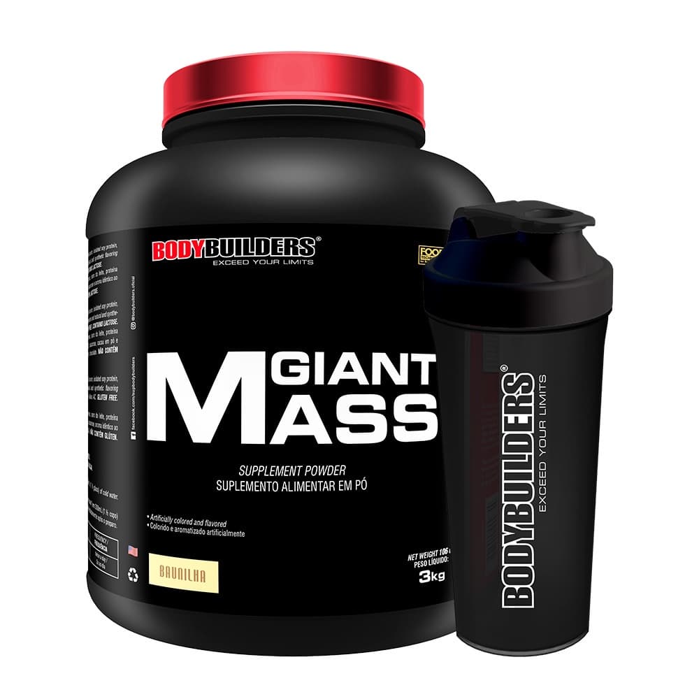 Hipercalórico Giant Mass 3kg + Coqueteleira - Ganho de Massa, Força e Energia - Bodybuilders