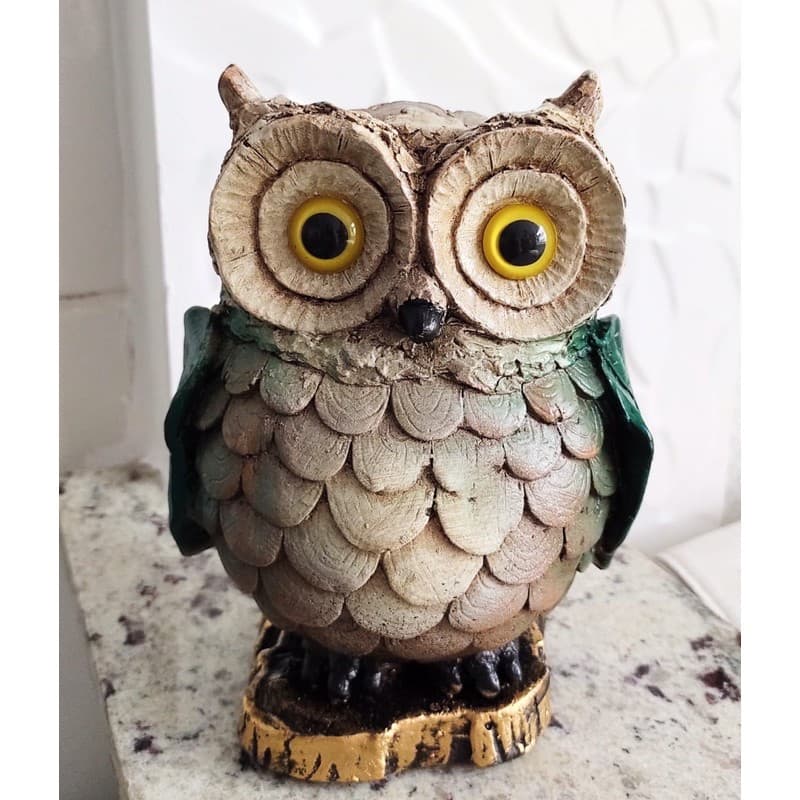 ⭐️ Cofre de Coruja com asa de folha / Cofrinho de Corujinha Decorativa / Decoração de Coruja / Coruja Zoiuda para casa jardim sala presente para sogra vó para professora e estudante de pedagogia