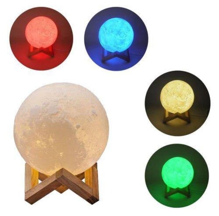 Luminária Lua Cheia LED RGB Colorida 3D 15cm Abajur de Mesa USB