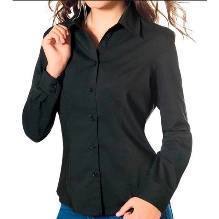 Camisa social tactel elastano  manga longa Lisa Moda Feminina  blogueira