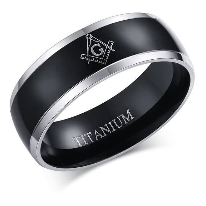 Anel maçom maçônico maçonara titânio preto 8 mm