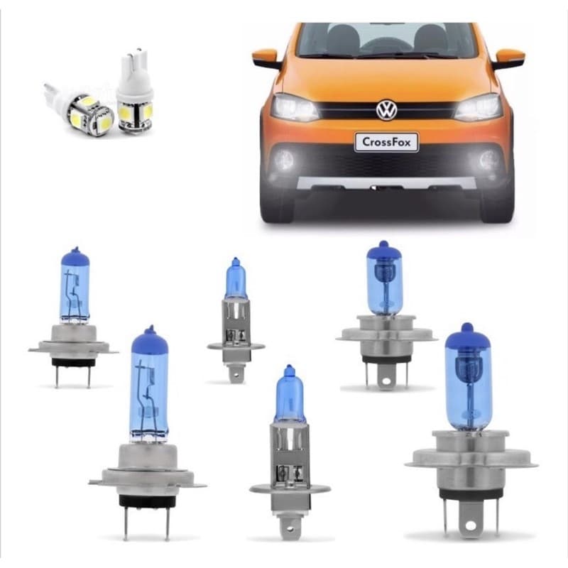 Kit Lampadas Crossfox 2010 2011 A 2013 2014 15 Super Brancas ( com farol de milha grande 2 fases H4)
