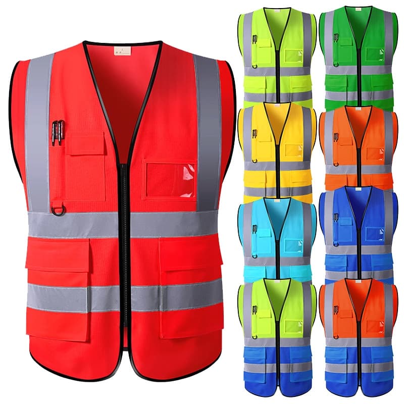 Colete De Segurança Tamanho Grande 5XL De Construção Com Bolsos Reflexivo Vermelho Roupas De Alta Zíper Frontal Estoque