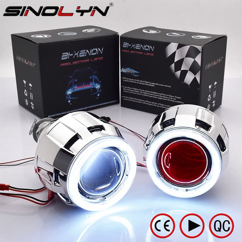Uma Unidade COB LED Angel Devil Eyes Bi-xenon Lente Projetor De Olhos De Anjo Faróis De Carro Retrofit DIY Luzes De Corrida Diurna 2.5'H1 H4 H7