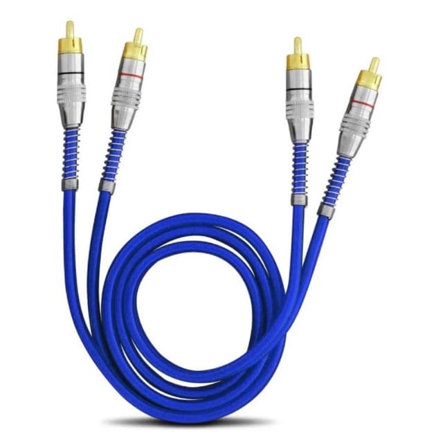 Cabo Rca 1 Metro Blindado Tech One Svart Azul 1m Dupla Blindagem Som Carro Ou Residencial Universal