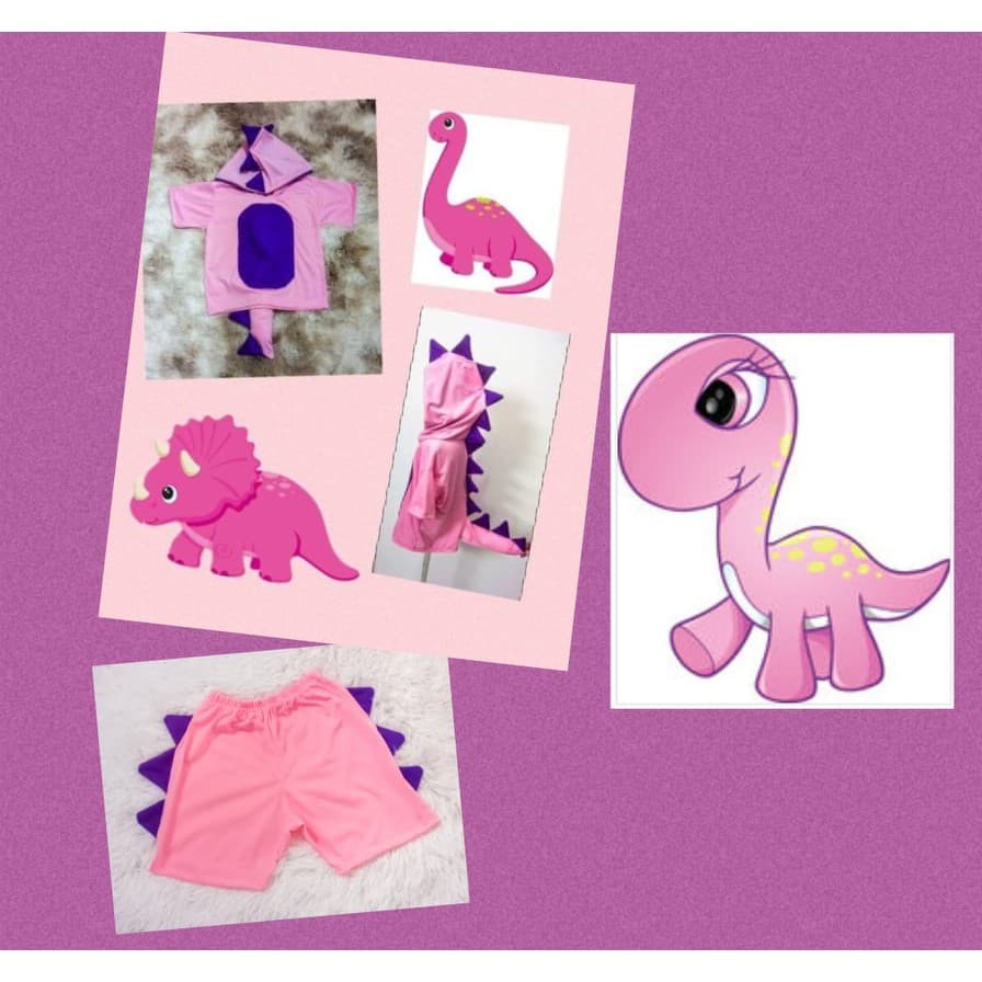 Conjunto Dinossauro Rosa (fantasia dinossauro camiseta e shorts)
