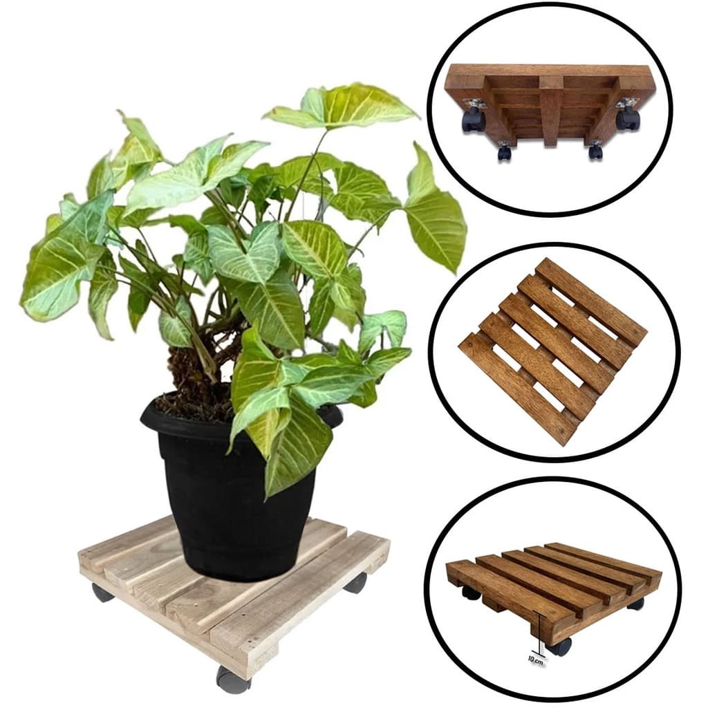Carrinho Para Vaso De Plantas Suporte Rodinhas 30cm Pinos