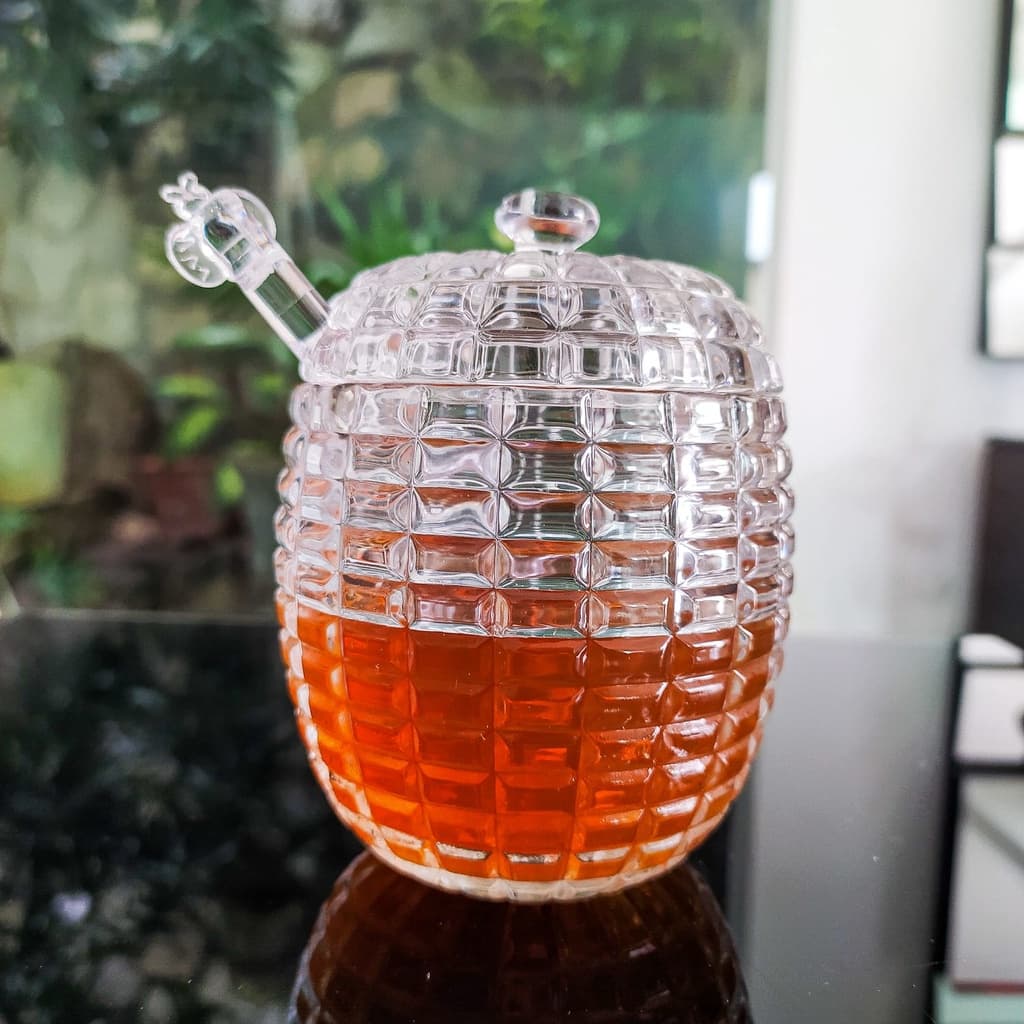 Meleira de Cristal com Pegador e Tampa BEE, Pote de mel,  210ml - Lyor