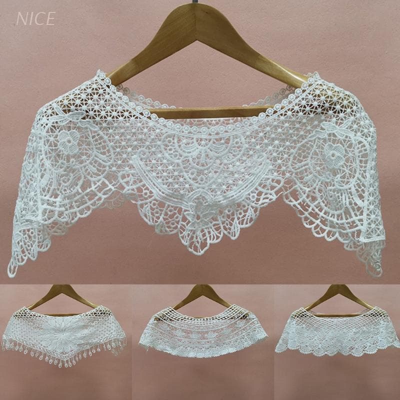nvzhuang Women Sweet Lace Sunscreen Shawl Wrap Hollow Out Crochet Floral Wedding Dress Up Shrug Scarf Bridal Prom Party Poncho Capelet