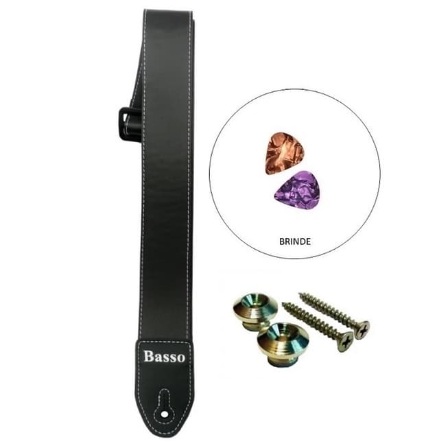 Correia Alça Talabarte Strap Basso Preta SF-10 5cm Violão Baixo Guitarra Viola + Roldanas + 2 Palhetas