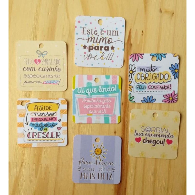 48 Tags Quadradas Coloridas 4cm