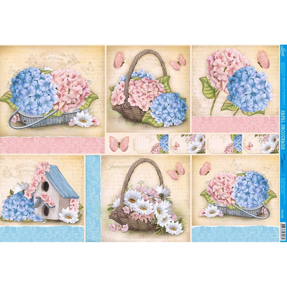 Papel Decoupage Grande pra artesanato personalizado Hortência, Margarida PD 436 - Litoarte