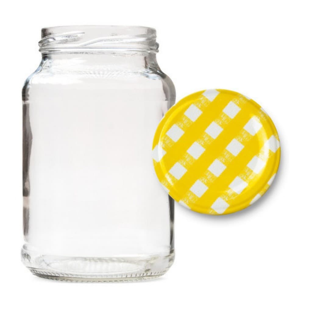 Pote de Conserva 600ml Palmito Conserva Geleia - 30 Potes Tampa Xadrez Amarela