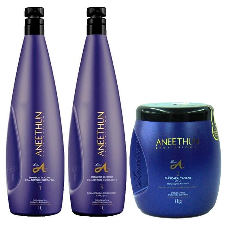 Kit Aneethun Shampoo, Creme De Silicone E Máscara Linha A 1 Litro