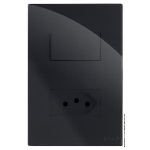 Cj Interruptor Simples + Tomada 20a 4x2 - Recta Black Gloss  - Brg11255-0bk