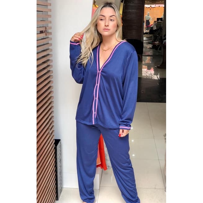 Pijama Feminino de Frio aberto com botões para dormir confortável Americano cirúrgico gestação amamentação