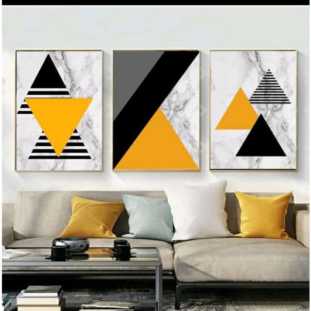 quadro decorativo 3 peças triângulos cores decoração sala quarto