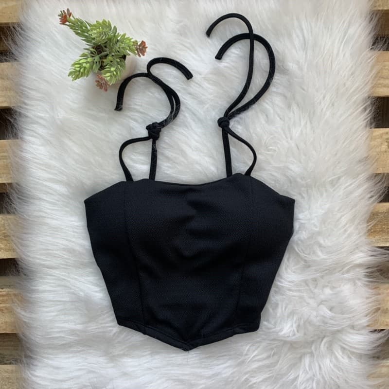 Cropped Com Bojo, Bico V, Preto, Alcinha, Moda Blogueira, Verão, Corset