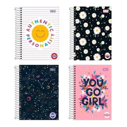 Caderno Espiral Capa Dura Universitário 10 Matérias Pepper Feminino 160 Folhas