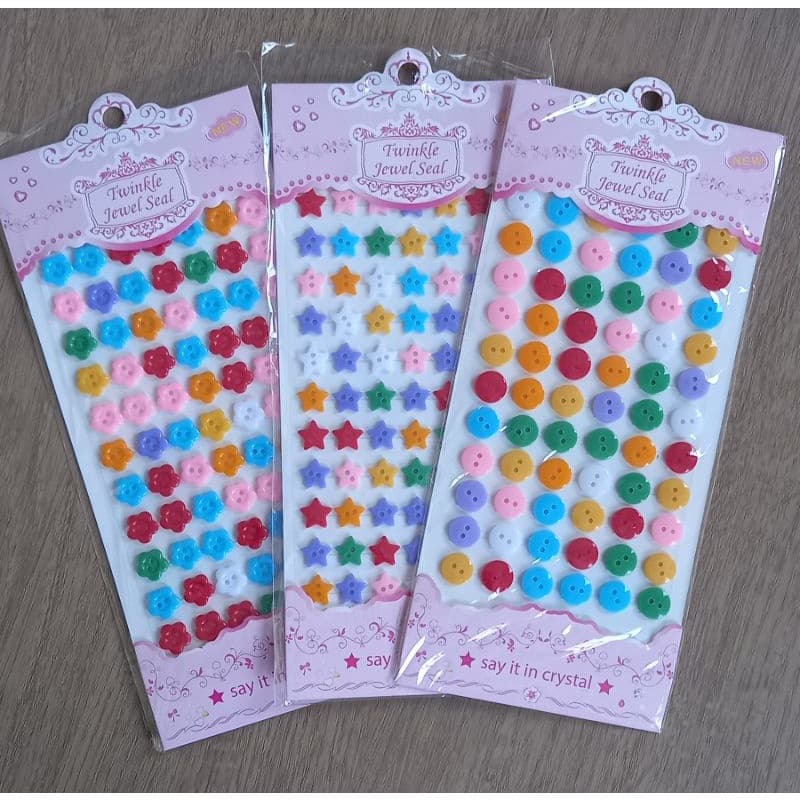 Cartelas de botões para artesanato 1cm - flor/estrela/redondo - Strass adesivo - cores sortidas