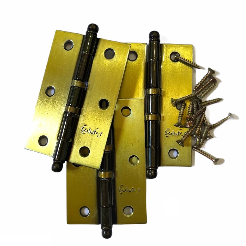 Dobradiças Porta Janela Madeira Com Anel 3,5 Solufer Kit Com 6 Peças - Dourada Colonial - Parafusos inclusos