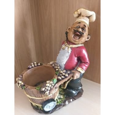 Cozinheiro Carriola Porta Vinho Garrafa Enfeite Decoração lindissimo