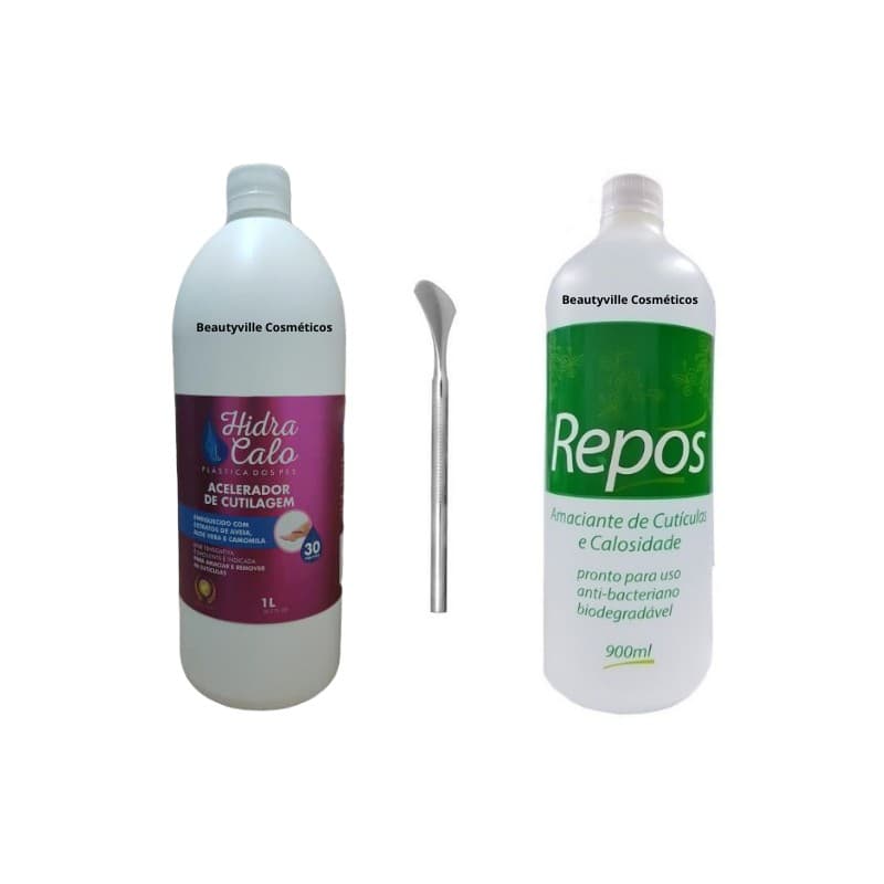 Hidracalo 1 Lt Loção Emoliente Cuticula + Amolecedor Cutículas e Calosidades 1,1 Lts + Espátula 222