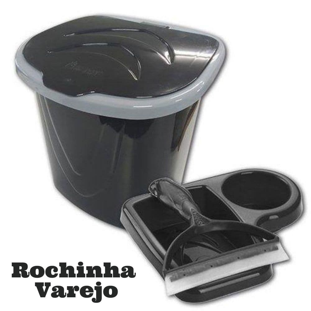 Lixeira com Kit Porta Detergente, Lixeira Com Rodinho De Pia Cozinha Preto