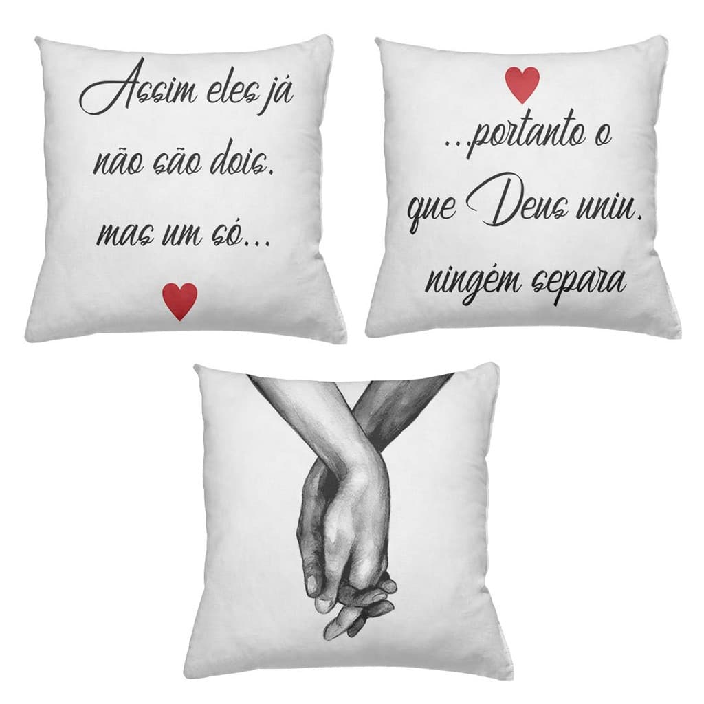 Kit 03 Capas Almofadas Decorativas O que Deus Uniu QB0026
