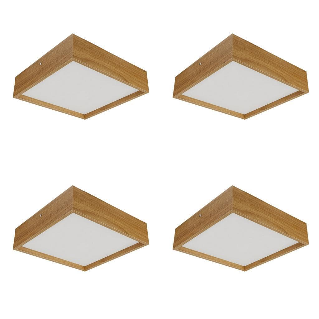 Kit 4 Plafons Luminária Quadrado Madeira 50cm Freijó Decoração Moderna Iluminação Casa