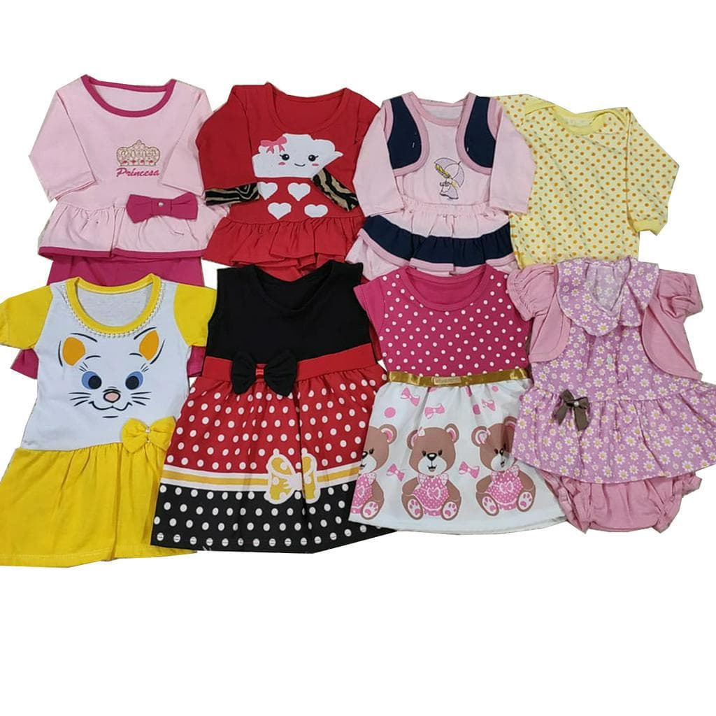 5 Looks Bebê Menina Vestido Bodies Jardineiras 2 a 6 meses