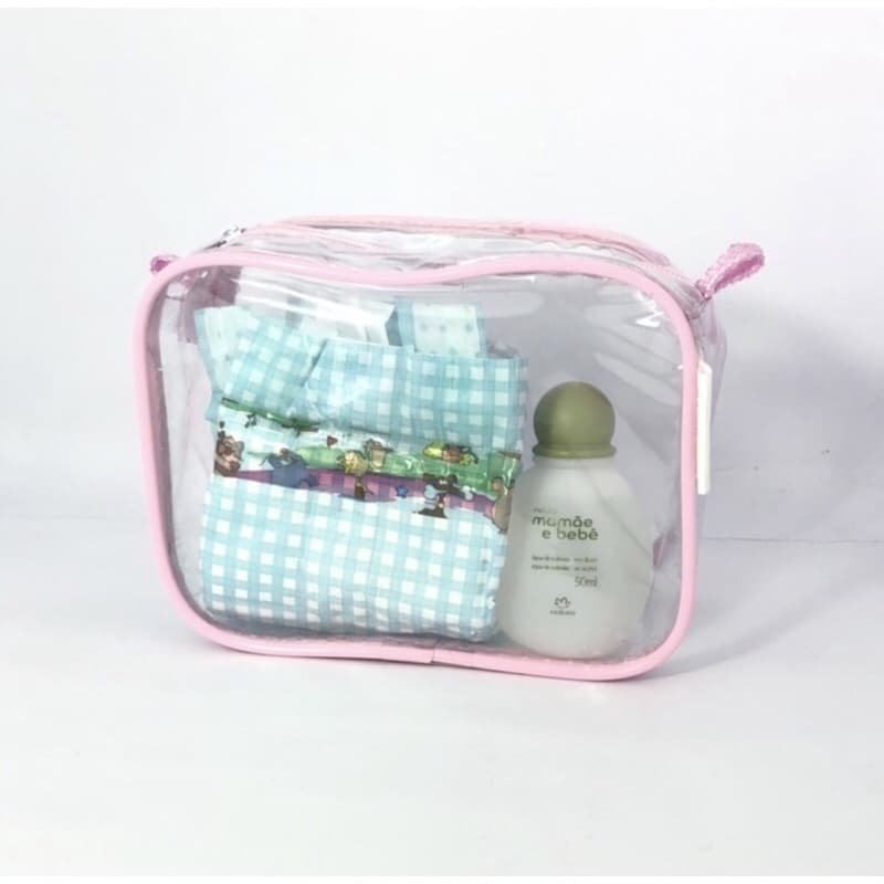 Kit 3 MINI necessaire transparente e ROSA para viagem e para brinde 15x12x7, maquiagem ,esmalte ,(remédios)rosa